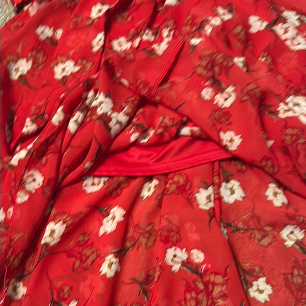 Floral Red Wrap Maxi Dress M - Picture 6 of 9